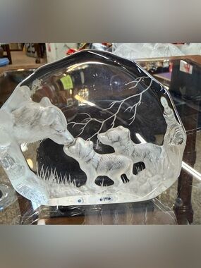 Signed Dartington England Crystal Mother Fox And Two Kids